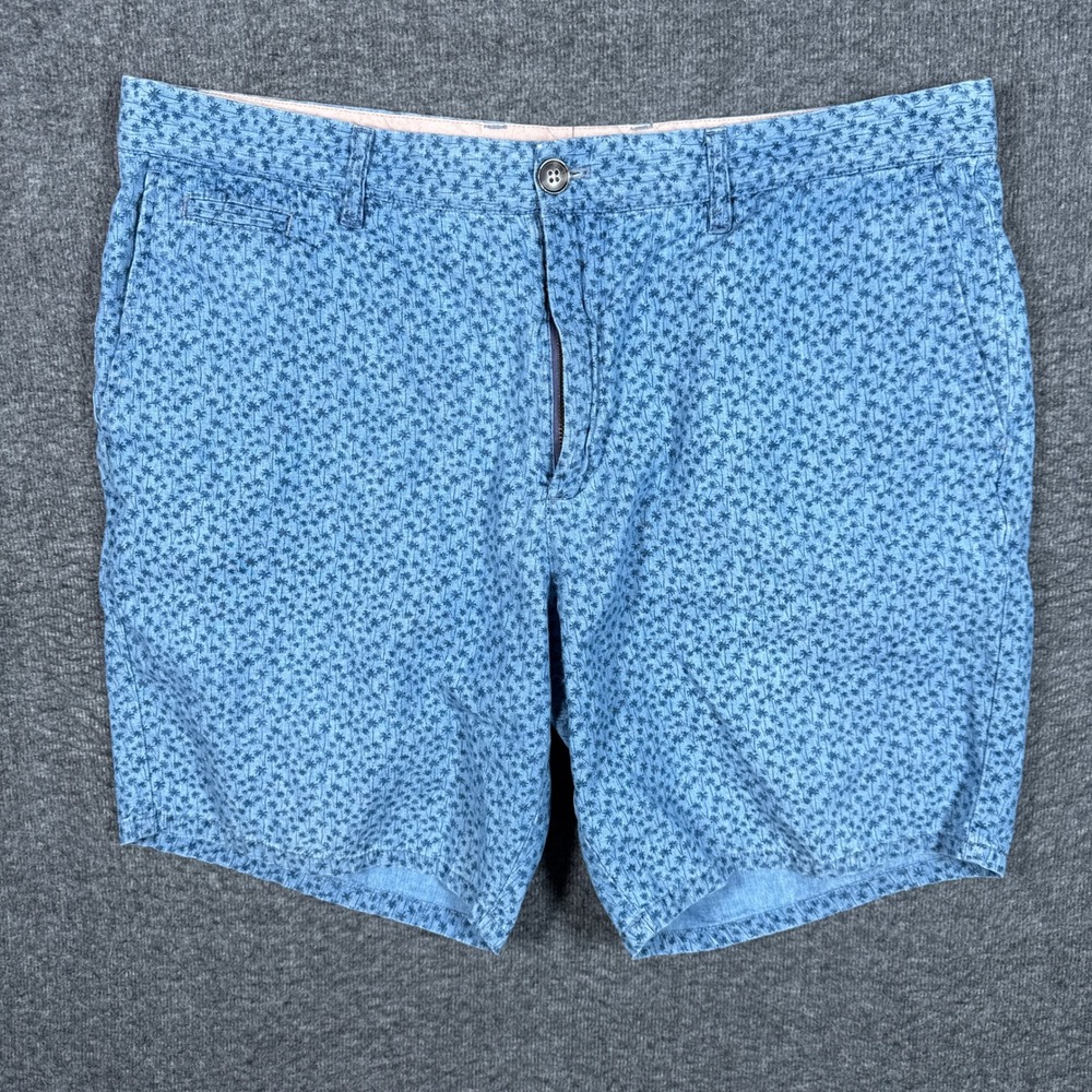 johnnie-O Val Shorts Mens 36 Chambray Blue Palm Tree All Over Print 8"